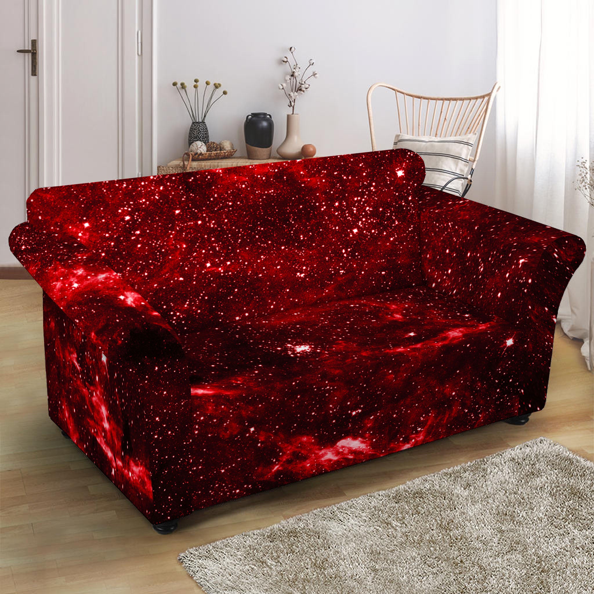 Red Stardust Universe Galaxy Space Print Loveseat Slipcover