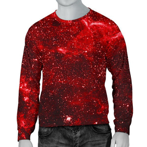 Red Stardust Universe Galaxy Space Print Men's Crewneck Sweatshirt GearFrost