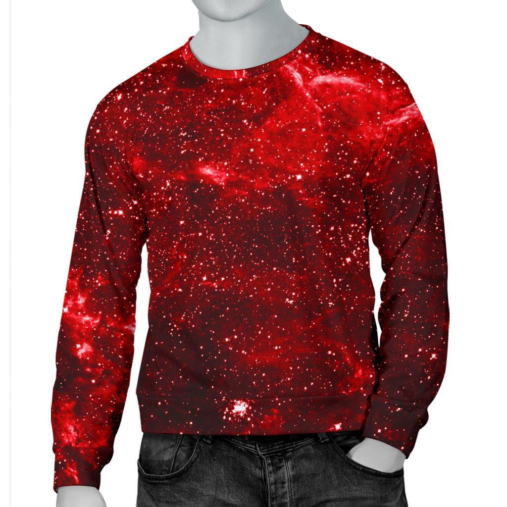 Red Stardust Universe Galaxy Space Print Men's Crewneck Sweatshirt GearFrost