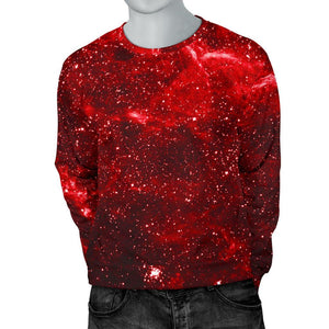 Red Stardust Universe Galaxy Space Print Men's Crewneck Sweatshirt GearFrost