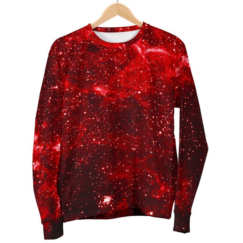 Red Stardust Universe Galaxy Space Print Men's Crewneck Sweatshirt GearFrost