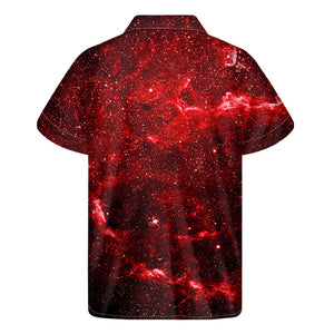 Red Stardust Universe Galaxy Space Print Men's Short Sleeve Shirt