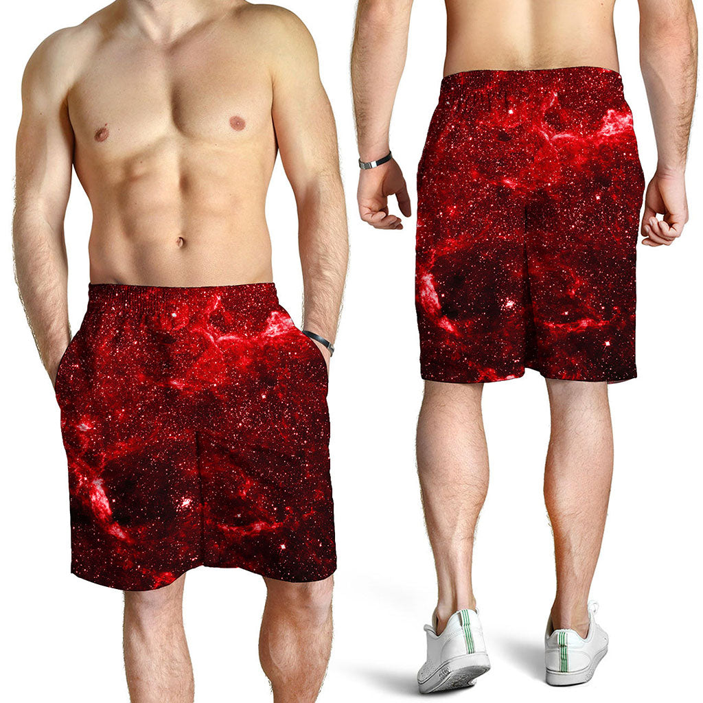 Red Stardust Universe Galaxy Space Print Men's Shorts