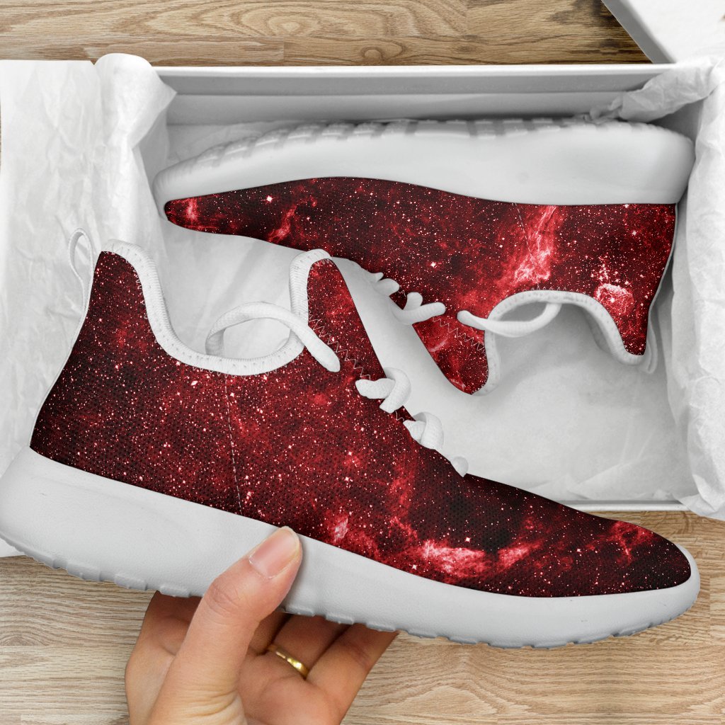 Red Stardust Universe Galaxy Space Print Mesh Knit Shoes GearFrost