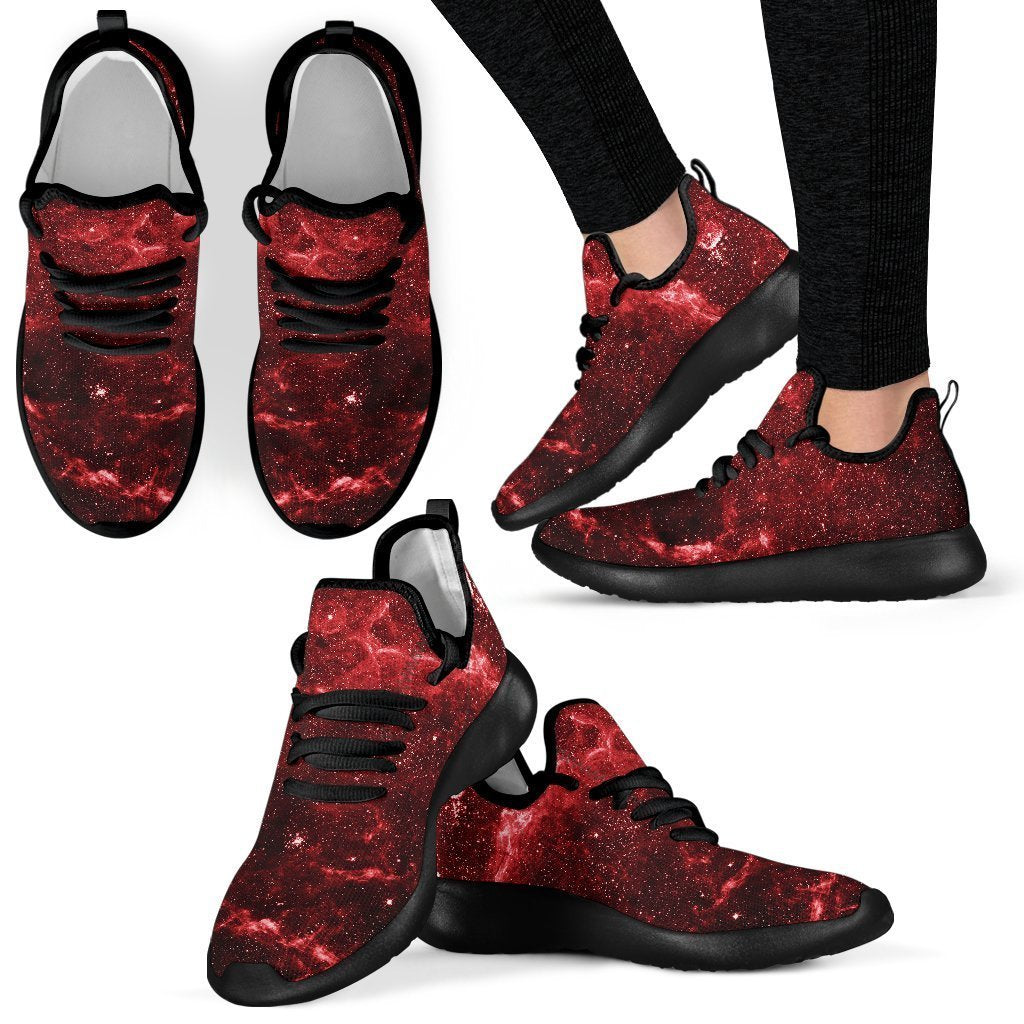 Red Stardust Universe Galaxy Space Print Mesh Knit Shoes GearFrost