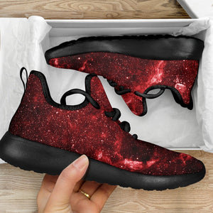 Red Stardust Universe Galaxy Space Print Mesh Knit Shoes GearFrost