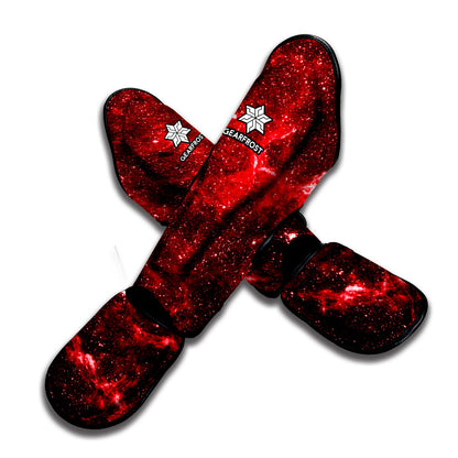 Red Stardust Universe Galaxy Space Print Muay Thai Shin Guard