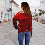 Red Stardust Universe Galaxy Space Print Off Shoulder Sweatshirt GearFrost