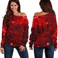 Red Stardust Universe Galaxy Space Print Off The Shoulder Sweatshirt