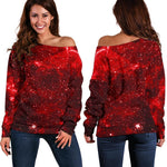 Red Stardust Universe Galaxy Space Print Off Shoulder Sweatshirt GearFrost