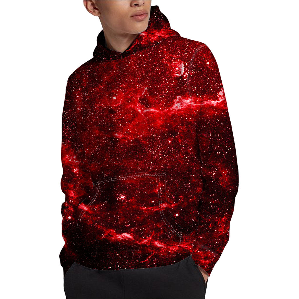 Red Stardust Universe Galaxy Space Print Pullover Hoodie