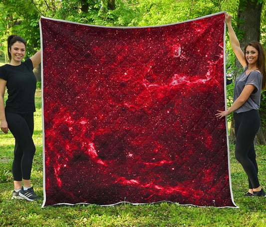 Red Stardust Universe Galaxy Space Print Quilt