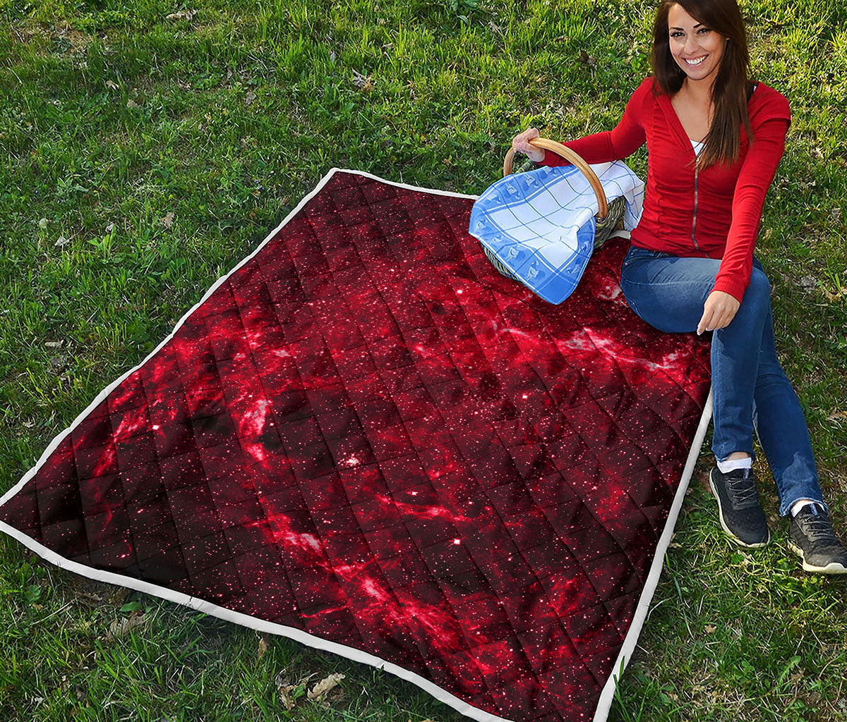 Red Stardust Universe Galaxy Space Print Quilt