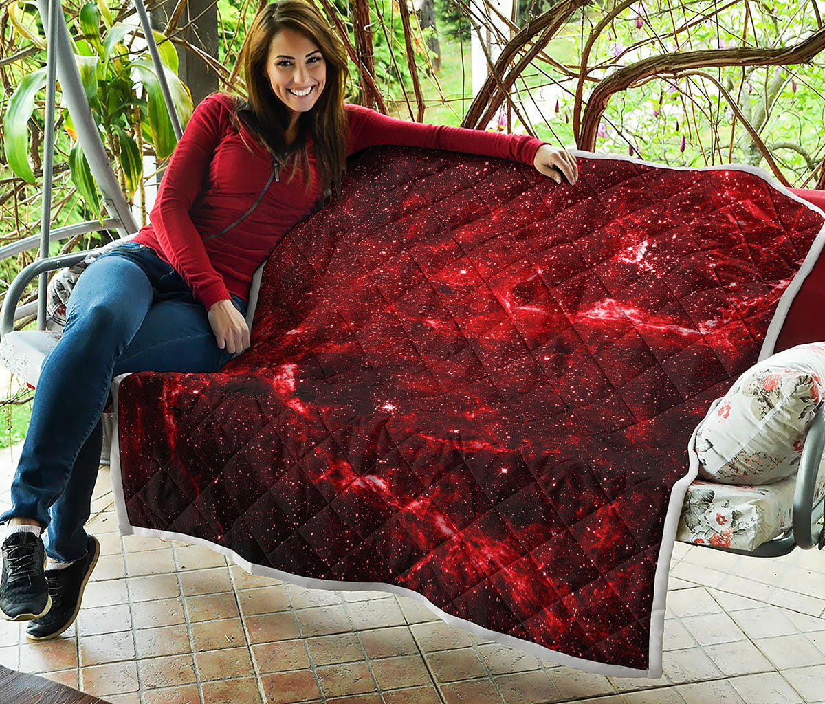 Red Stardust Universe Galaxy Space Print Quilt