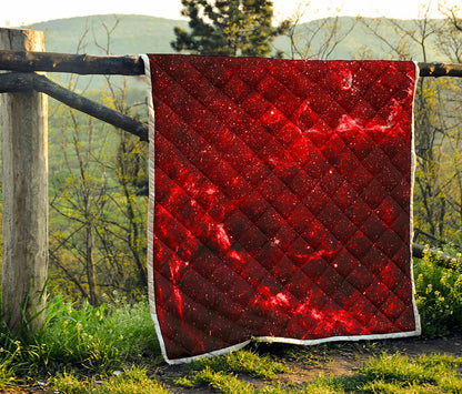 Red Stardust Universe Galaxy Space Print Quilt