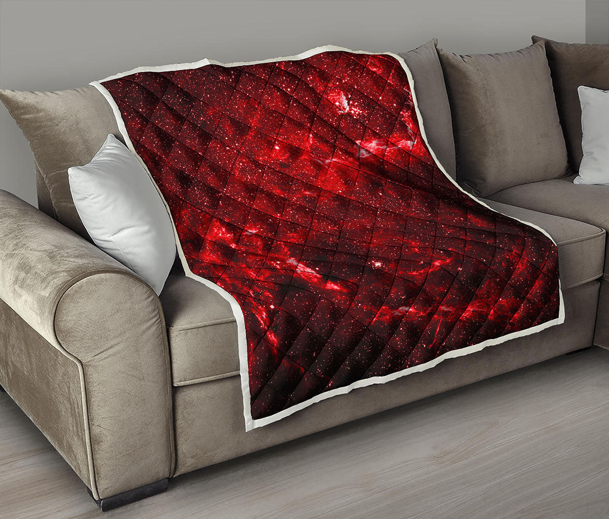 Red Stardust Universe Galaxy Space Print Quilt