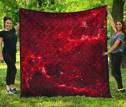 Red Stardust Universe Galaxy Space Print Quilt