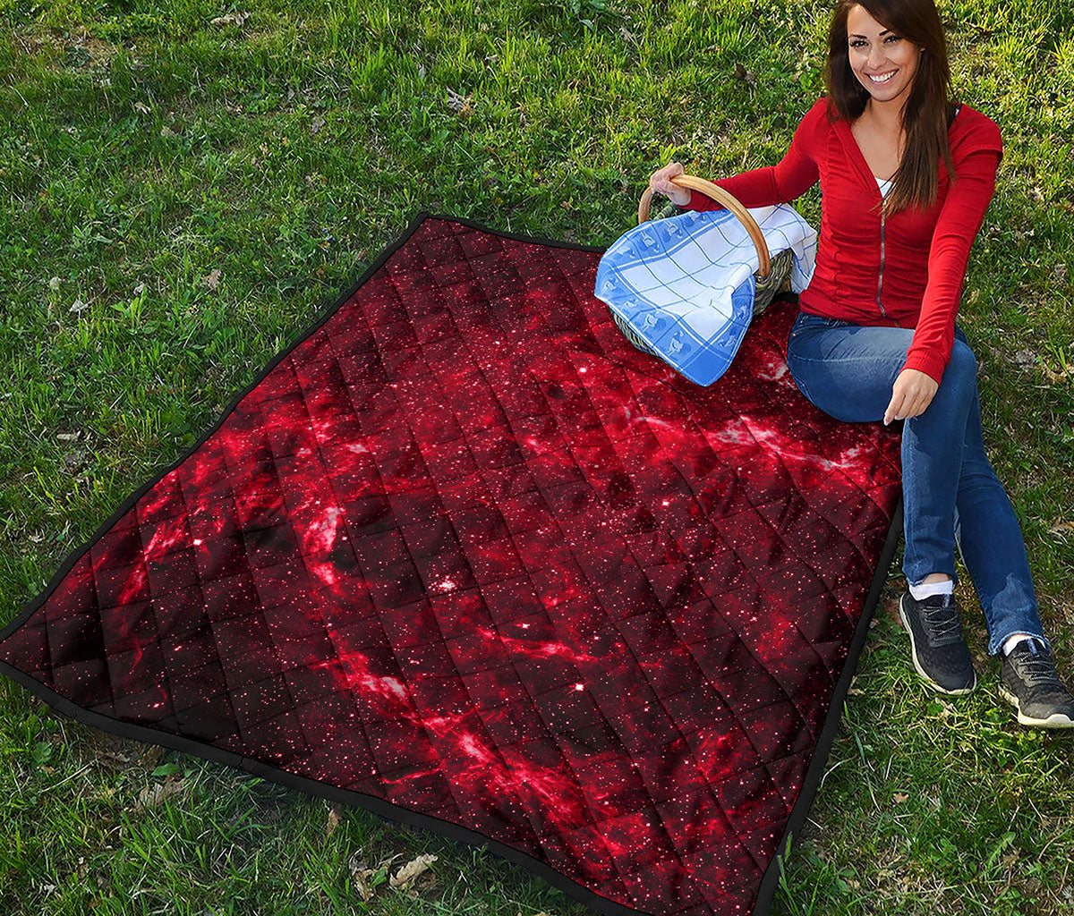 Red Stardust Universe Galaxy Space Print Quilt