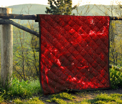 Red Stardust Universe Galaxy Space Print Quilt