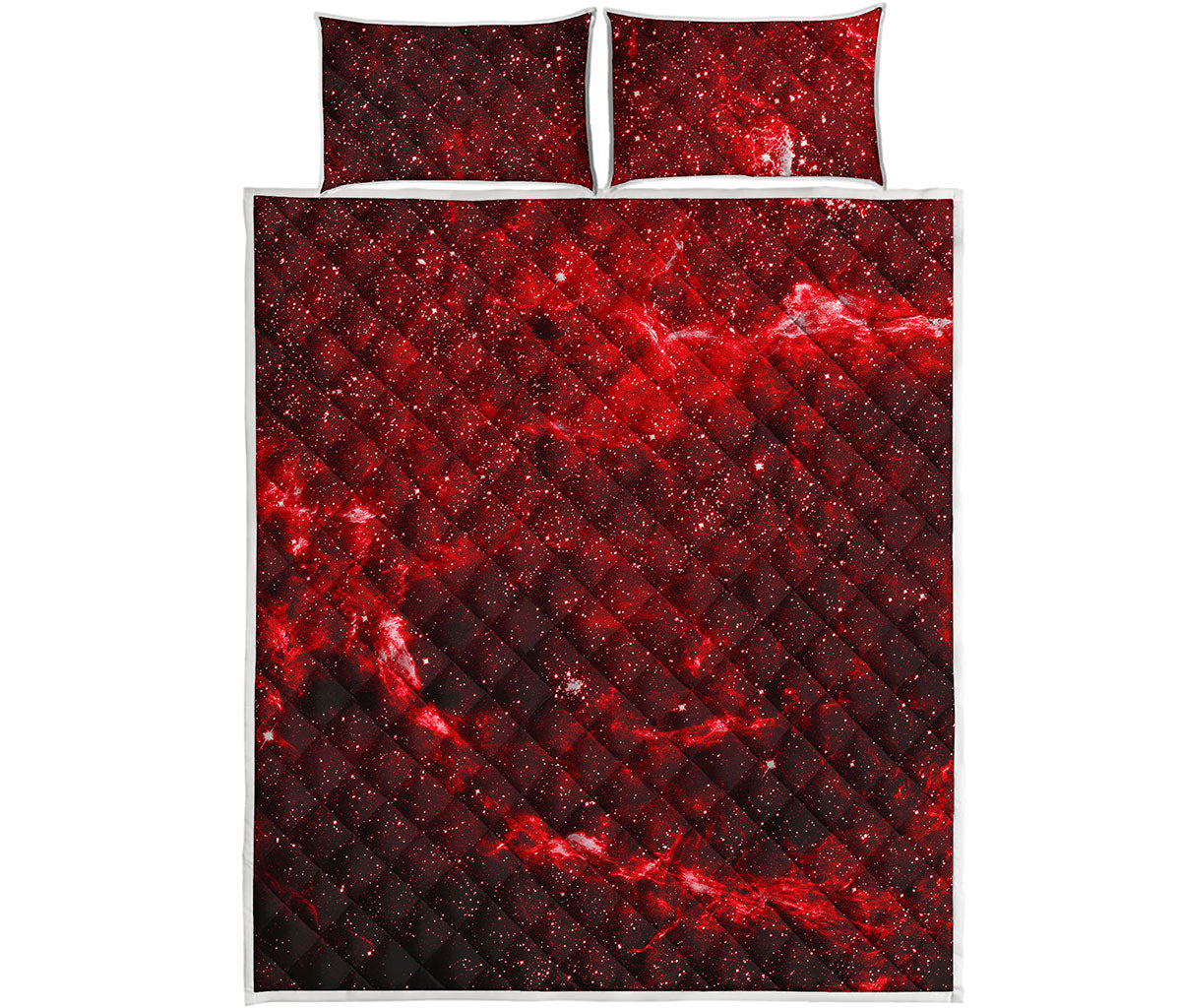 Red Stardust Universe Galaxy Space Print Quilt Bed Set