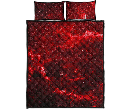 Red Stardust Universe Galaxy Space Print Quilt Bed Set
