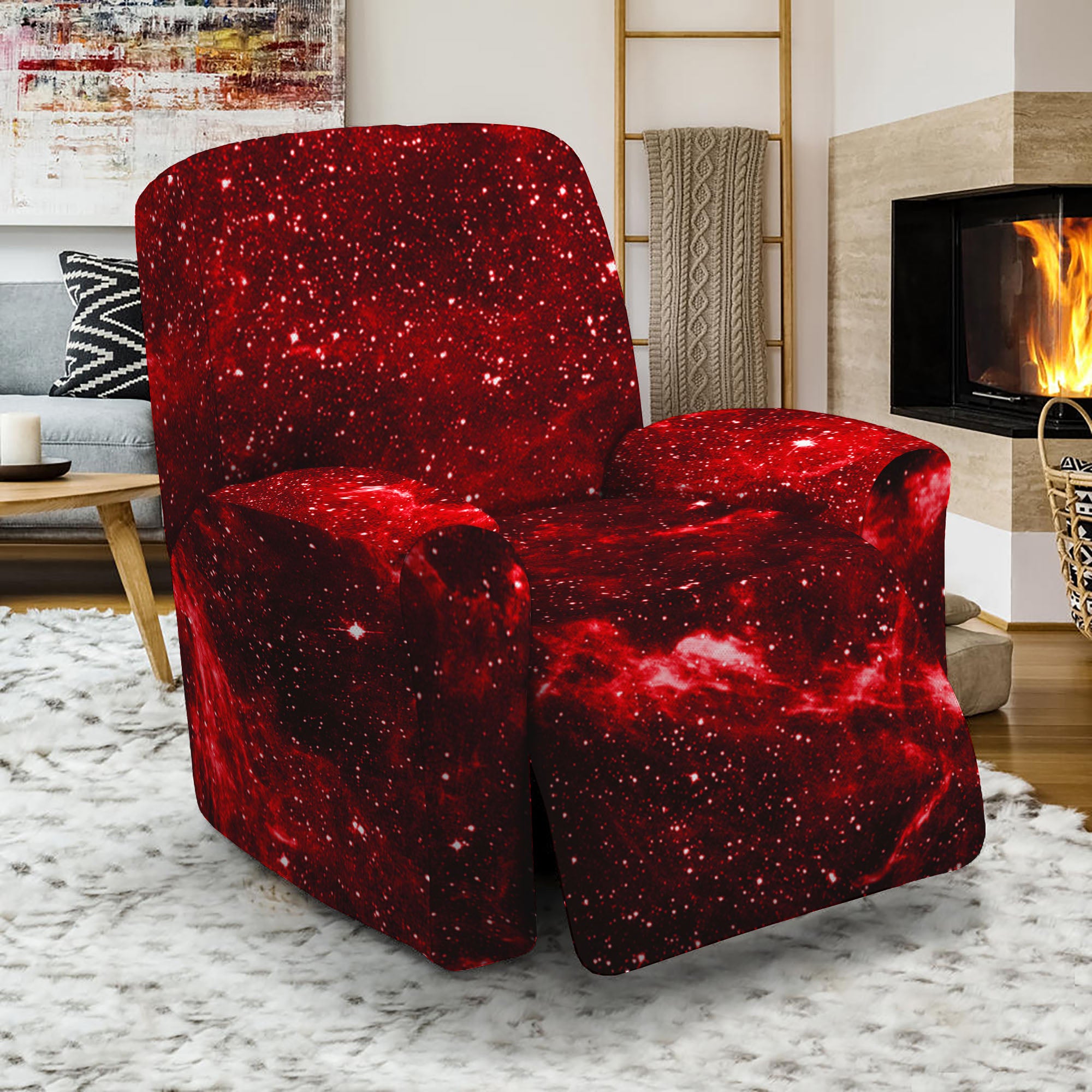 Red Stardust Universe Galaxy Space Print Recliner Slipcover