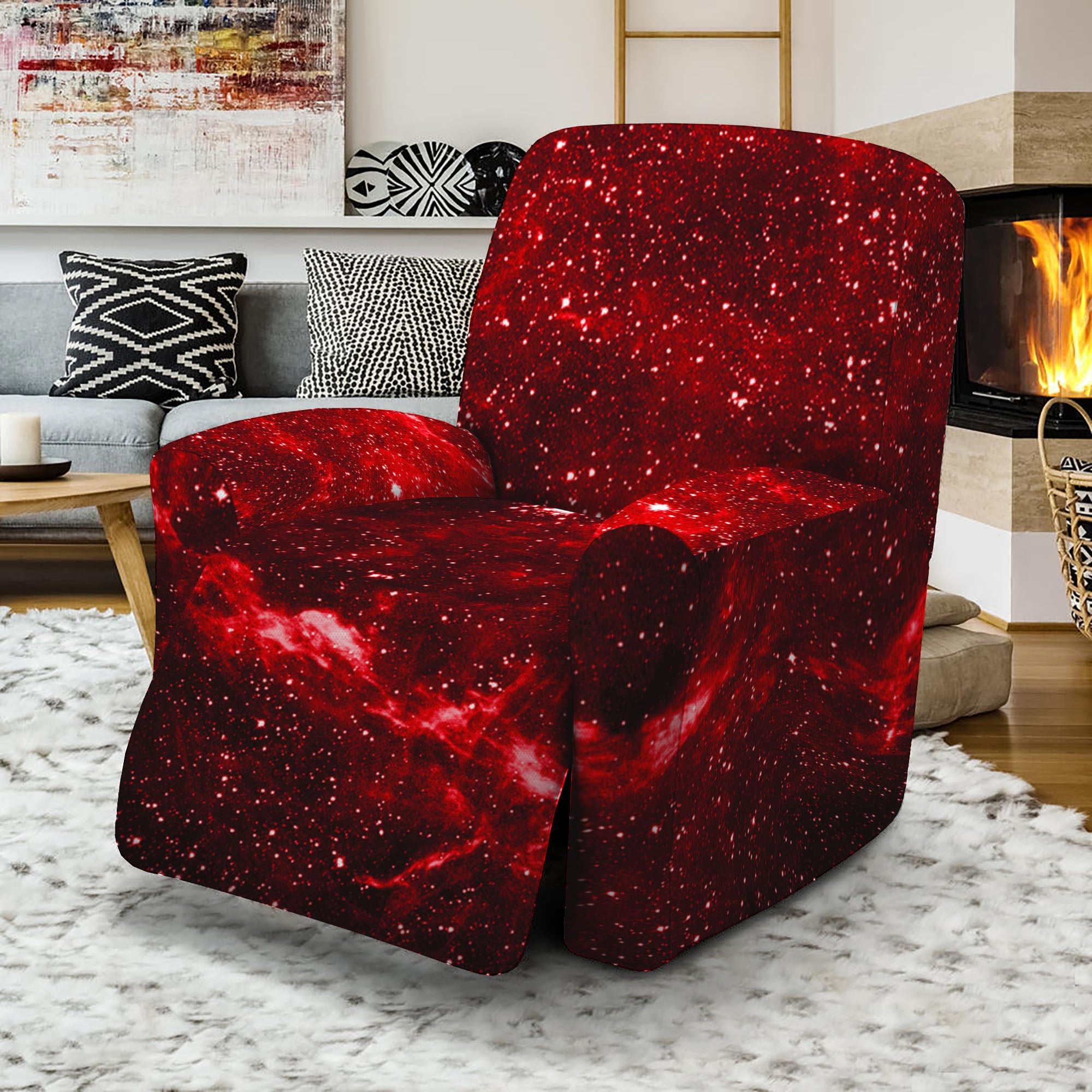 Red Stardust Universe Galaxy Space Print Recliner Slipcover