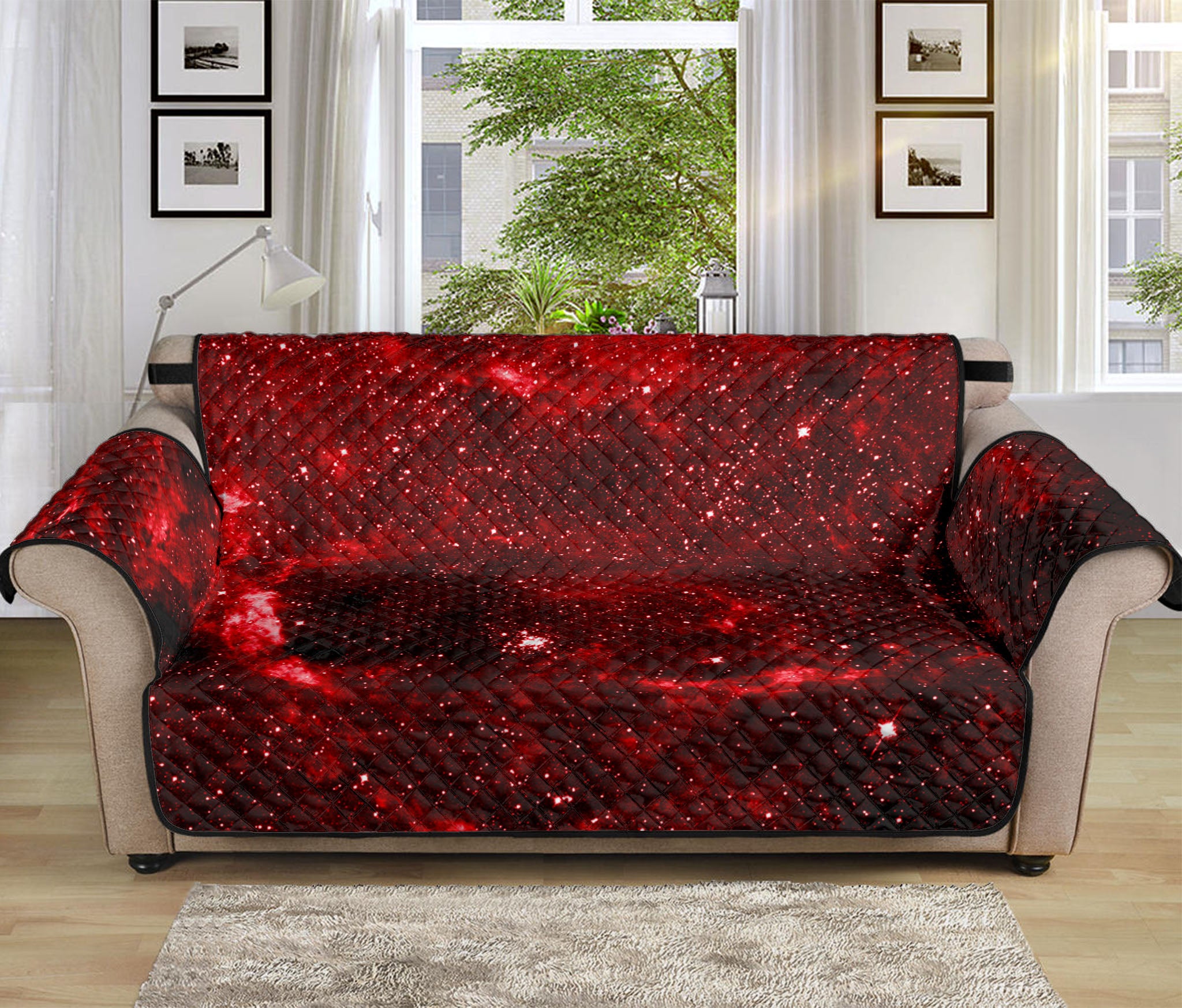 Red Stardust Universe Galaxy Space Print Sofa Protector