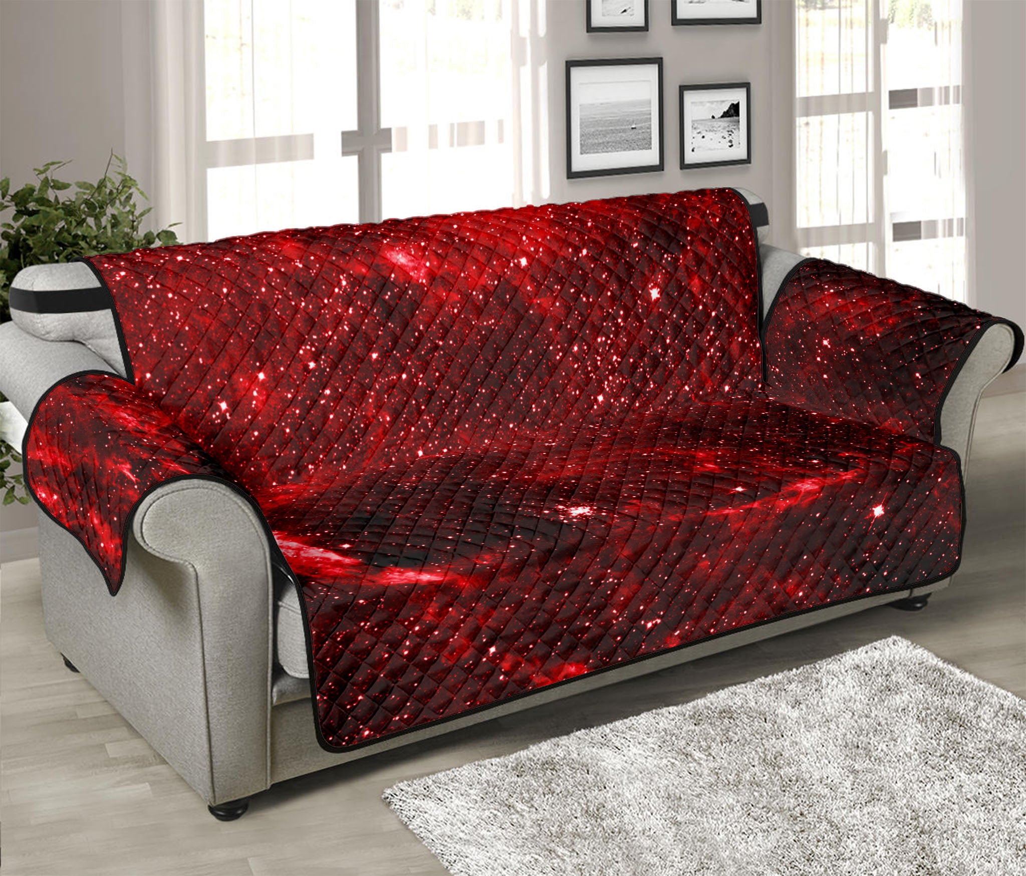 Red Stardust Universe Galaxy Space Print Sofa Protector