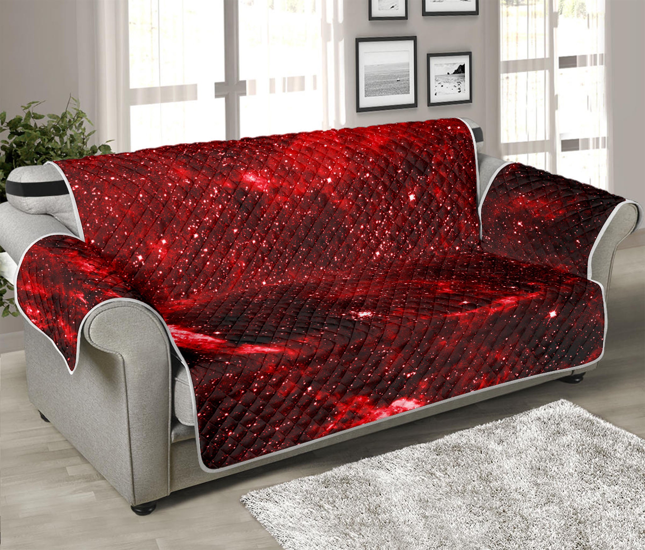 Red Stardust Universe Galaxy Space Print Sofa Protector