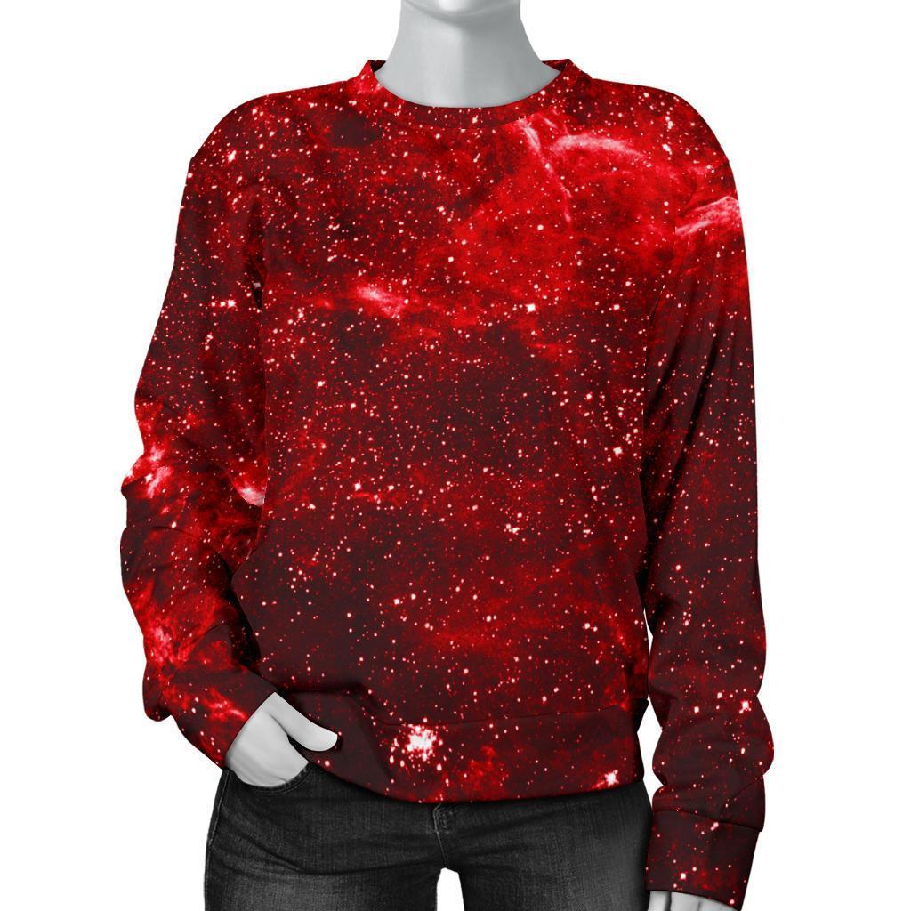 Red Stardust Universe Galaxy Space Print Women's Crewneck Sweatshirt GearFrost