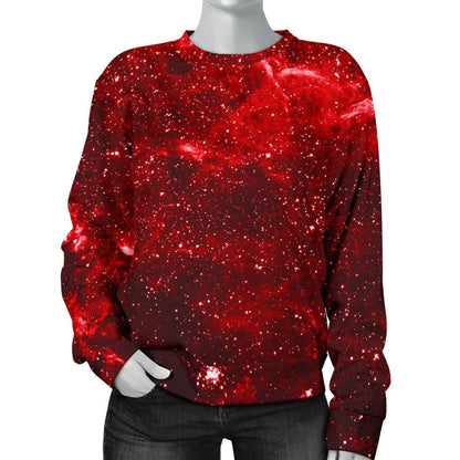 Red Stardust Universe Galaxy Space Print Women's Crewneck Sweatshirt GearFrost