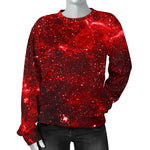 Red Stardust Universe Galaxy Space Print Women's Crewneck Sweatshirt GearFrost