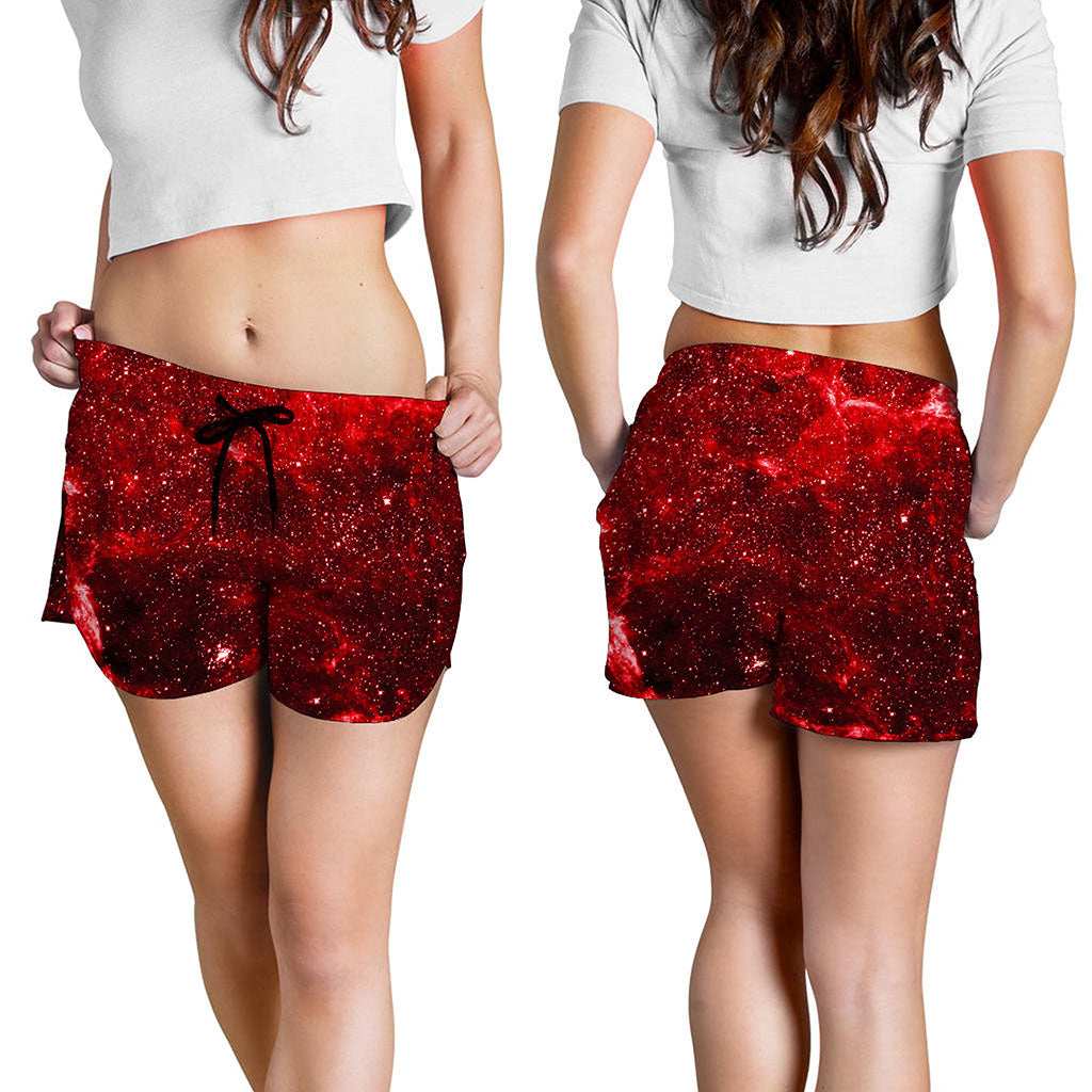 Red Stardust Universe Galaxy Space Print Women's Shorts