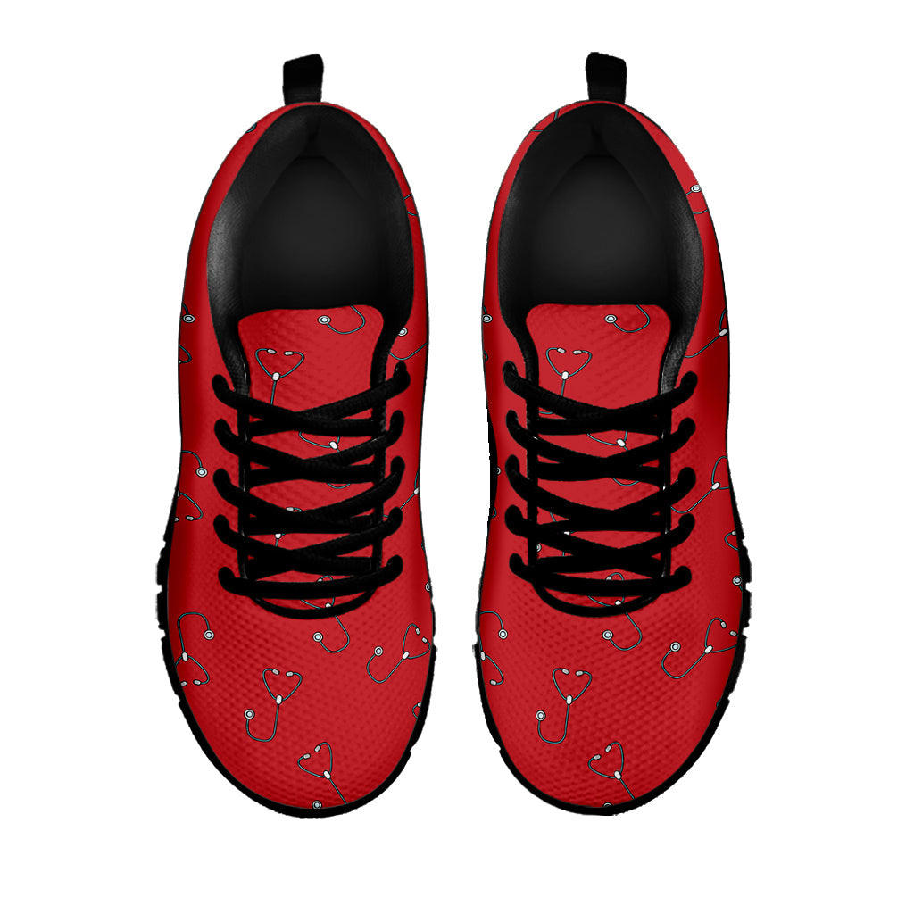 Red Stethoscope Pattern Print Black Sneakers