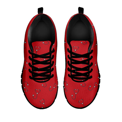 Red Stethoscope Pattern Print Black Sneakers