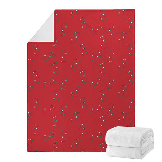 Red Stethoscope Pattern Print Blanket