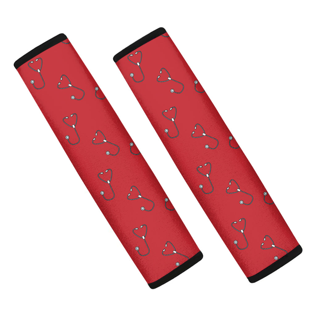 Red Stethoscope Pattern Print Car Seat Belt Covers