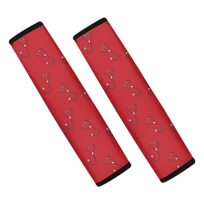 Red Stethoscope Pattern Print Car Seat Belt Covers