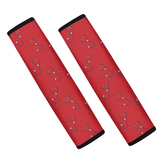 Red Stethoscope Pattern Print Car Seat Belt Covers