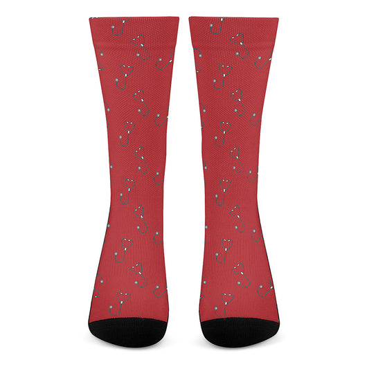 Red Stethoscope Pattern Print Crew Socks