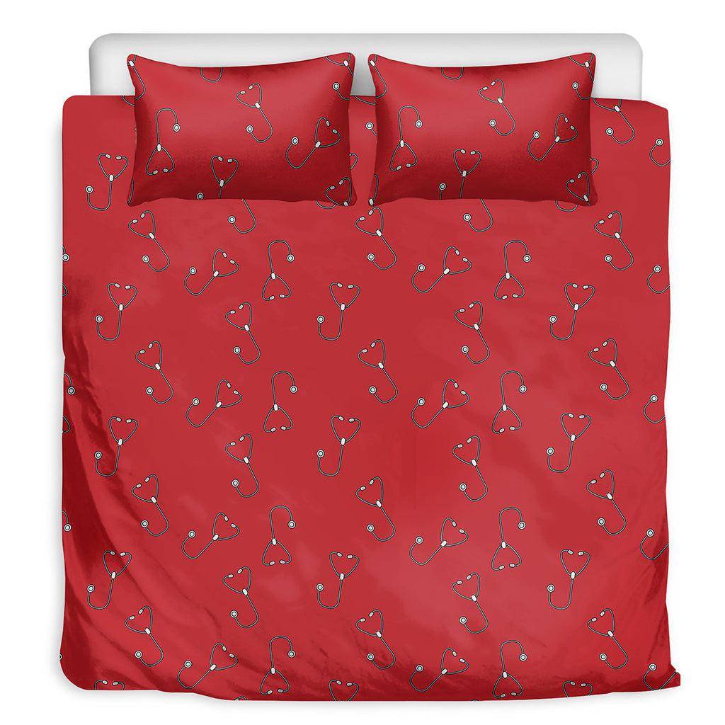 Red Stethoscope Pattern Print Duvet Cover Bedding Set