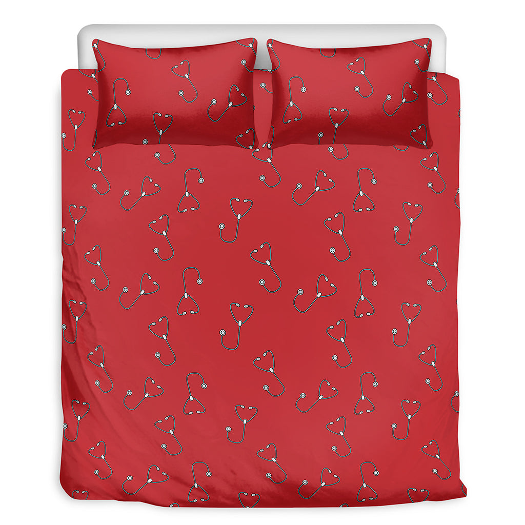 Red Stethoscope Pattern Print Duvet Cover Bedding Set