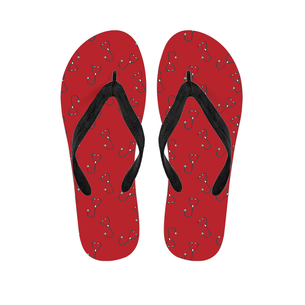 Red Stethoscope Pattern Print Flip Flops
