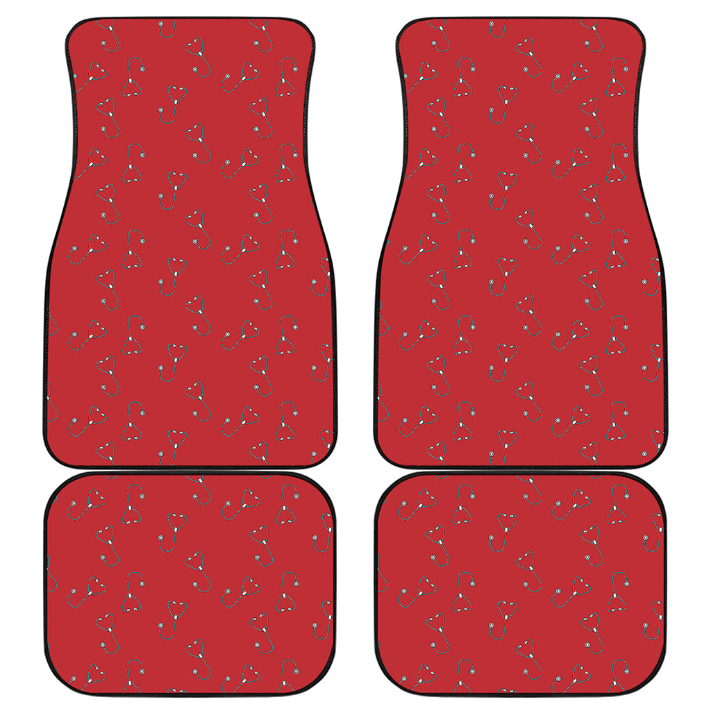 Red Stethoscope Pattern Print Front and Back Car Floor Mats