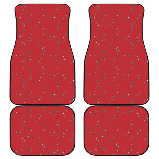 Red Stethoscope Pattern Print Front and Back Car Floor Mats