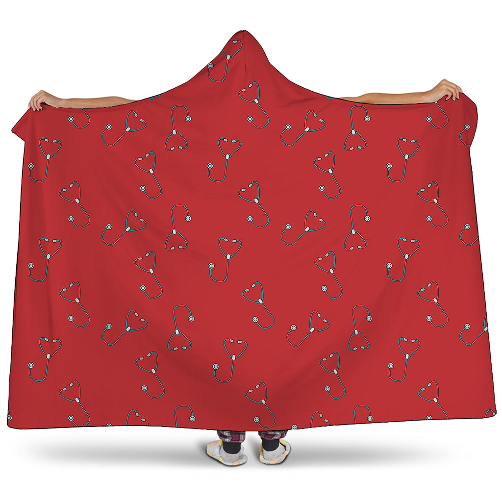 Red Stethoscope Pattern Print Hooded Blanket