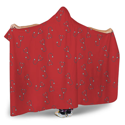 Red Stethoscope Pattern Print Hooded Blanket