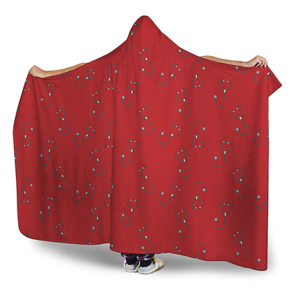 Red Stethoscope Pattern Print Hooded Blanket