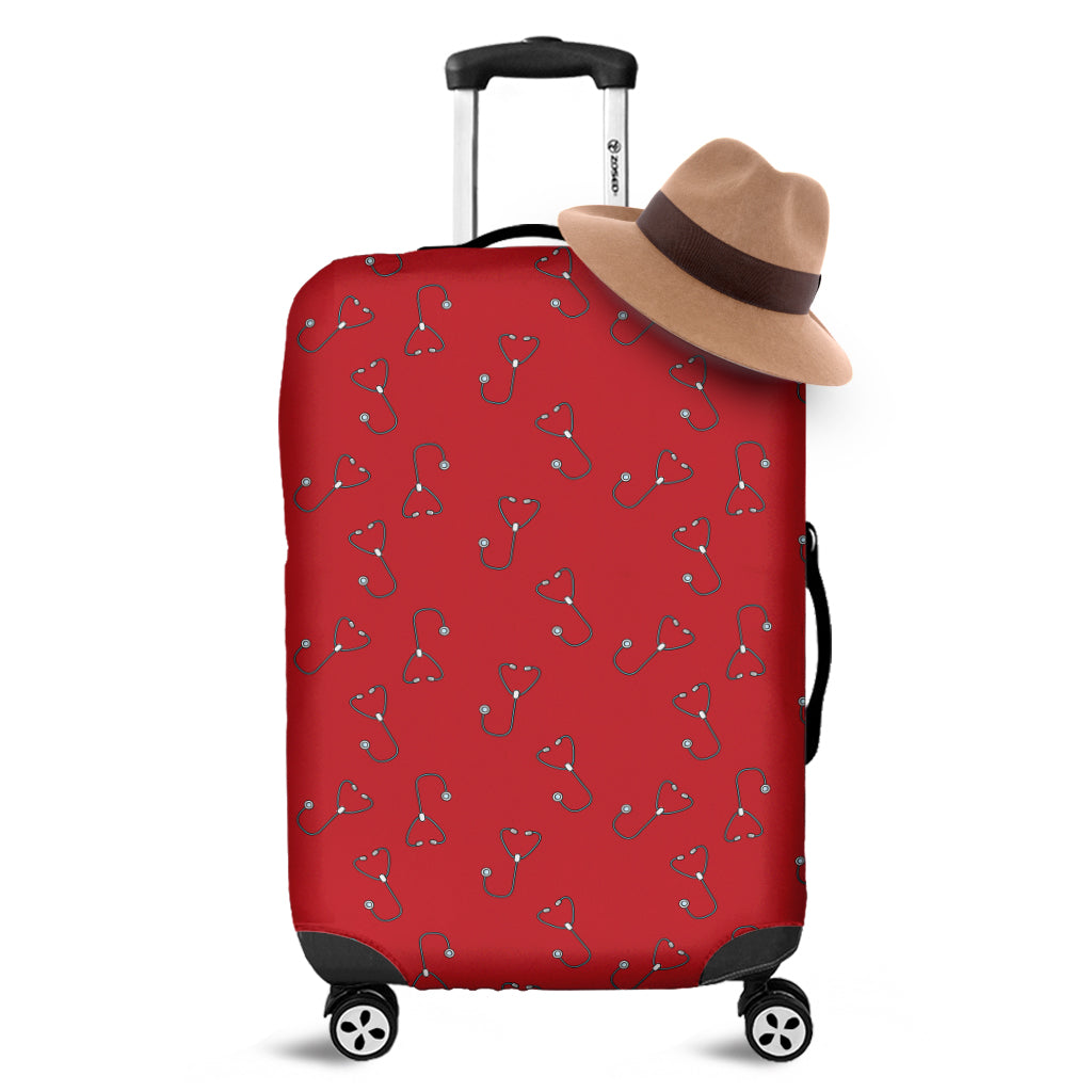 Red Stethoscope Pattern Print Luggage Cover